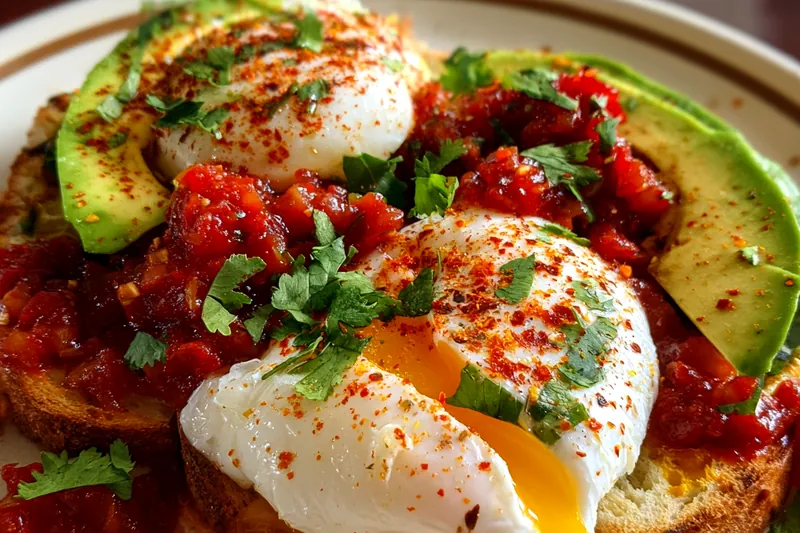 Cooking process for Avocado Salsa Breakfast Stack