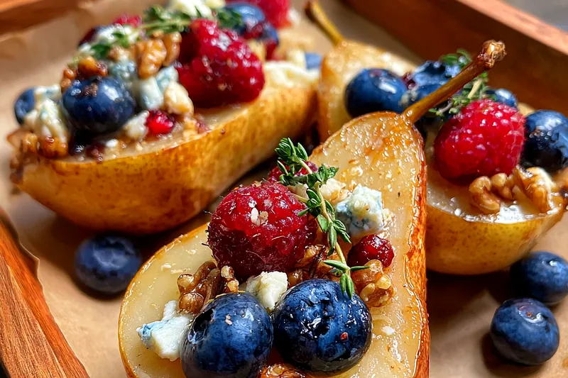 Fresh ingredients for Baked Pears with Berries and Cheese