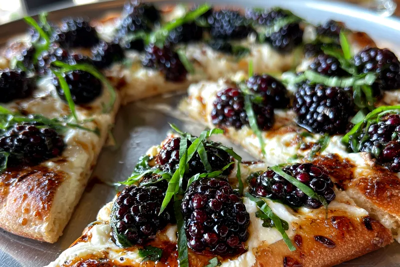 Fresh ingredients for Blackberry Basil Cheese Pizza