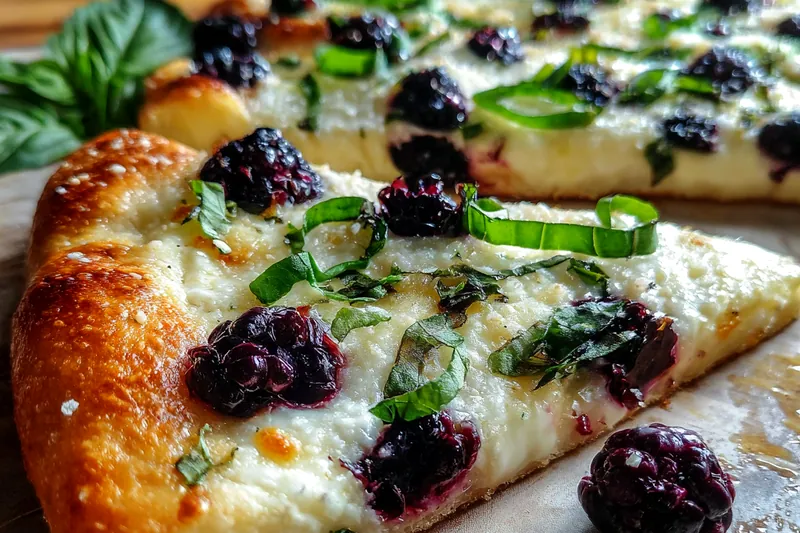 Fresh ingredients for Blackberry Basil Gourmet Pizza