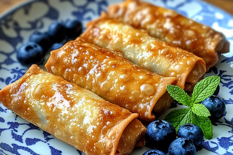A step-by-step process of rolling the puff pastry and filling with blueberry cream.