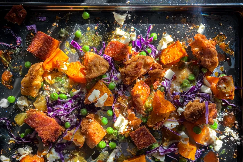 Cooking process for Buffalo Chicken Sweet Potato Bake