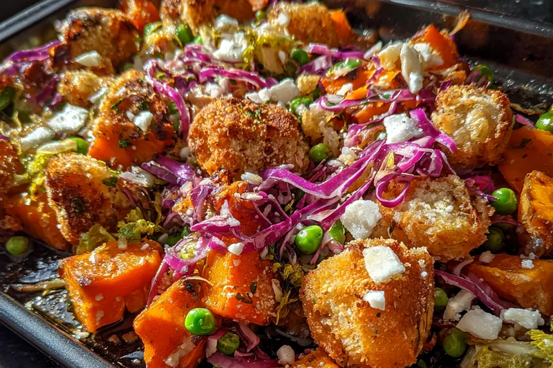 Fresh ingredients for Buffalo Chicken Sweet Potato Bake