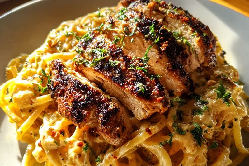 Cooking process for Cajun Chicken Pasta