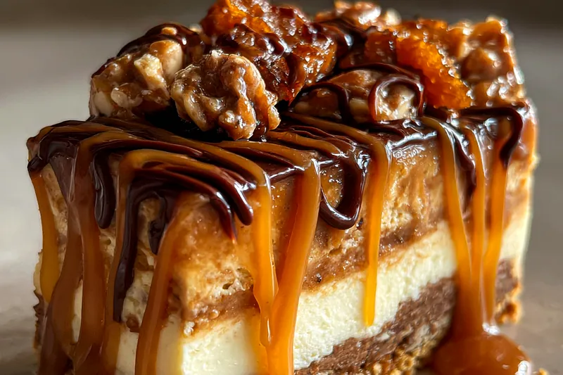 Fresh ingredients for Caramel Chocolate Nut Cheesecake