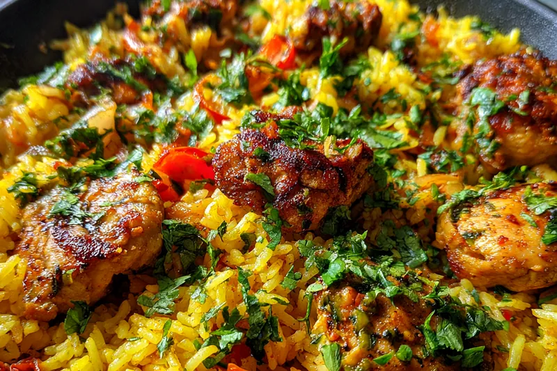 Fresh ingredients for Caribbean Chicken Rice Skillet