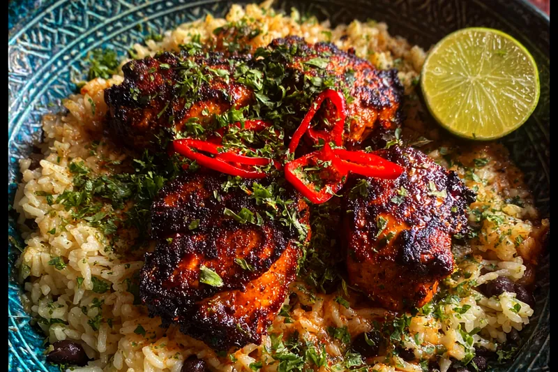 Cooking process for Caribbean Grilled Chicken Rice