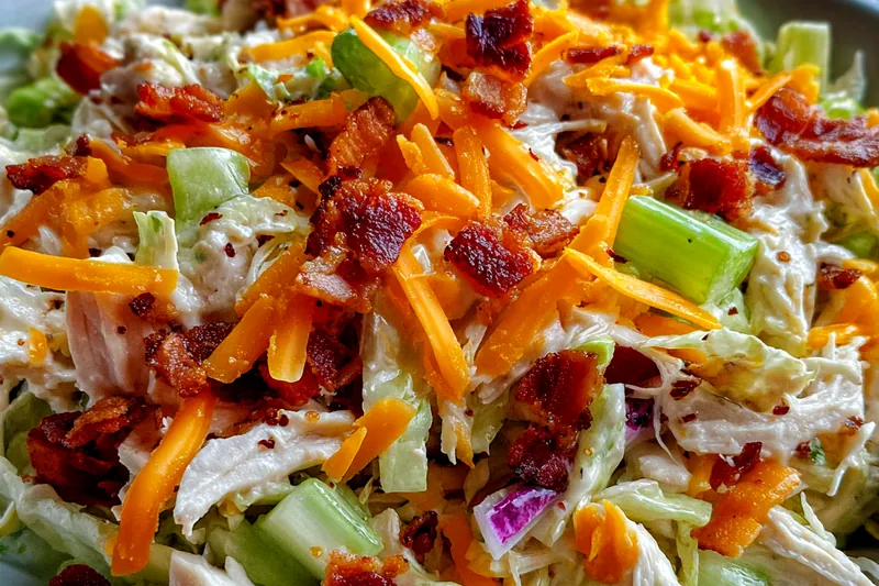 Fresh ingredients for Cheddar Bacon Chicken Salad
