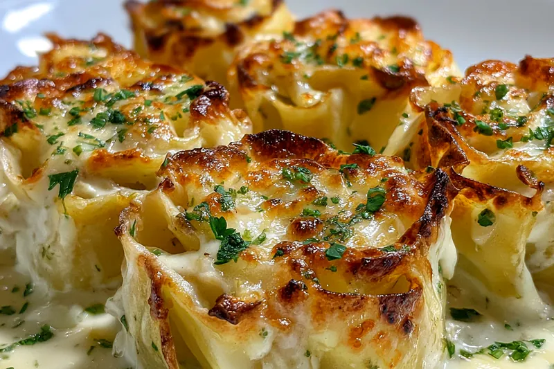 Cooking process for Cheesy Alfredo Lasagna Rolls