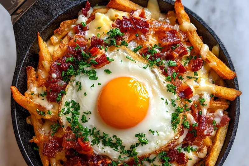 Fresh ingredients for Cheesy Bacon Breakfast Skillet