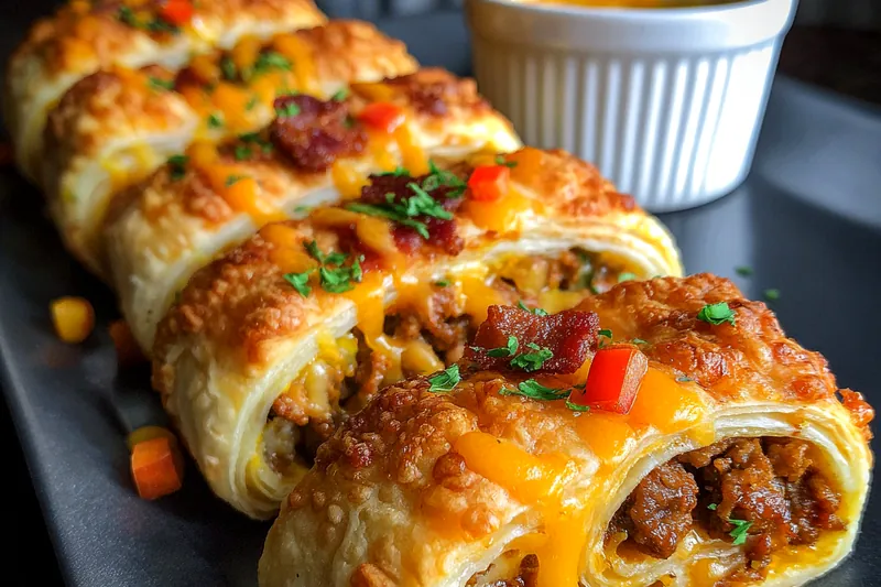 Cooking process for Cheesy Bacon Burger Rollups