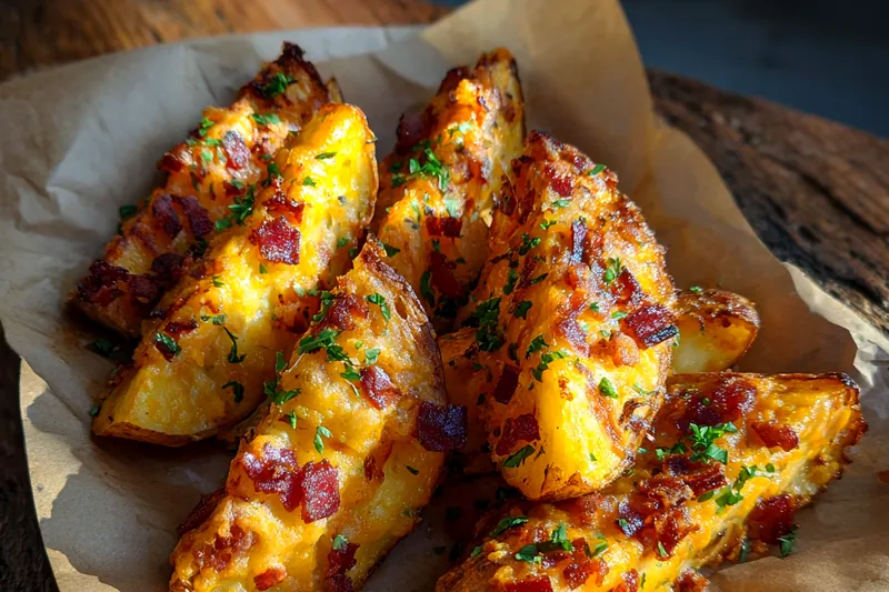 Cooking process for Cheesy Bacon Potato Wedges