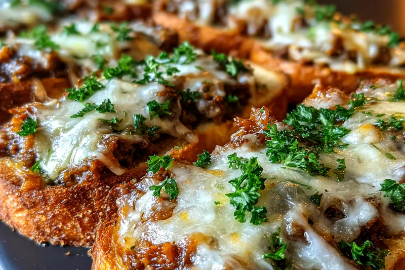 Cooking process for Cheesy Beef Garlic Toast