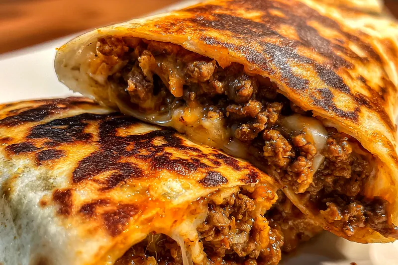 Cooking process for Cheesy Grilled Beef Wrap