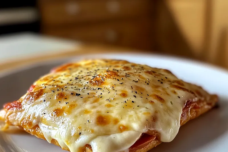 Chef drizzling olive oil over Cheesy Pepperoni Pizza Pockets before baking.