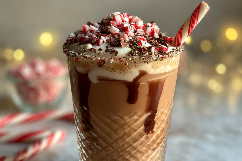 A vibrant display of ingredients for Choco-Mint Holiday Cocktail including chocolate liqueur, peppermint schnapps, and fresh mint leaves.
