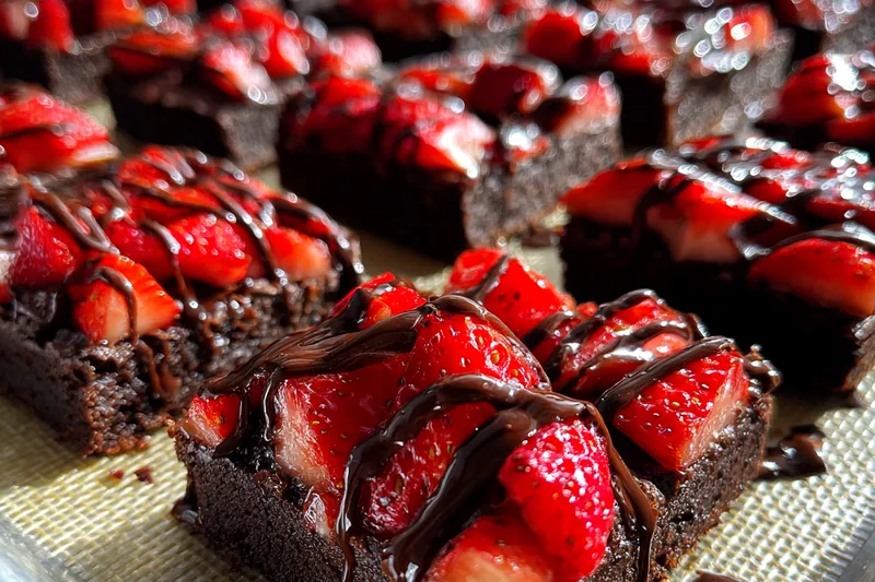 Fresh ingredients for Chocolate Strawberry Brownie Squares