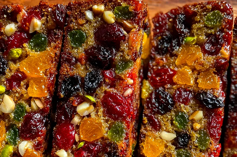 A vibrant assortment of dried fruits, nuts, and ingredients for Classic Fruit Cake Delight beautifully arranged.