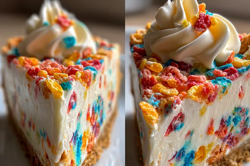 Fresh ingredients for Colorful Cereal Cheesecake Delight