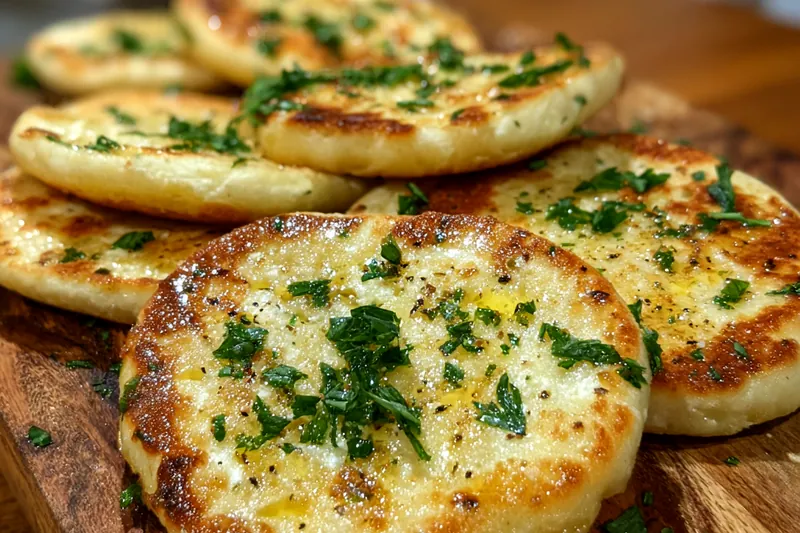 An array of ingredients for Savory Cottage Cheese Flatbreads displayed on a wooden table.