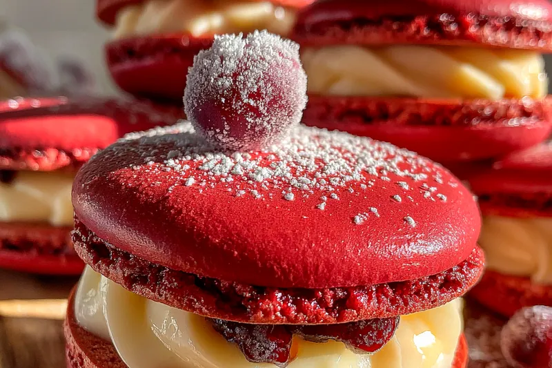 A step-by-step visual guide showing the preparation process for Cranberry Orange Macarons.