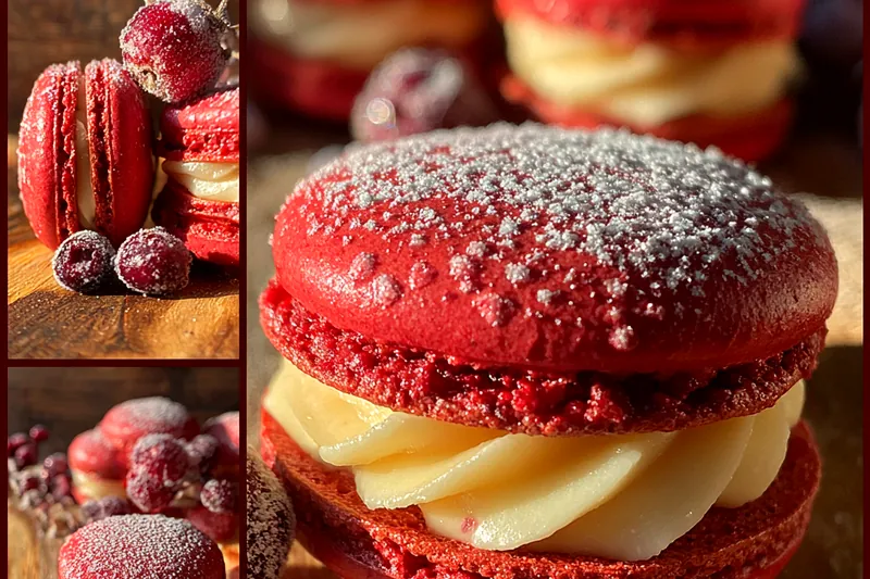 A vibrant array of ingredients for Cranberry Orange Macarons, including almond flour, cranberries, and orange zest.
