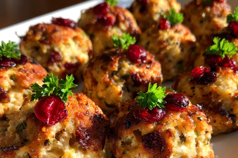 All ingredients for Cranberry Turkey Stuffing Bites arranged on a wooden countertop.