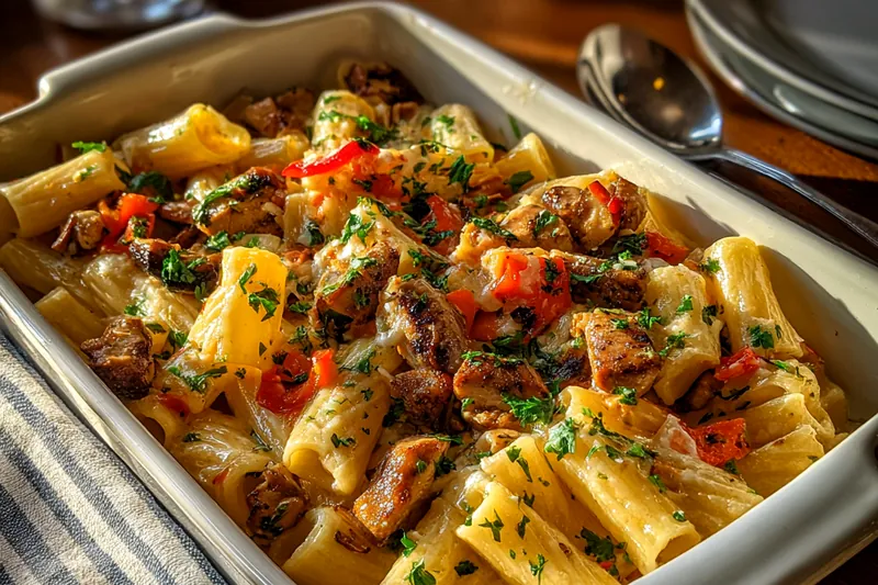 Cooking process for Creamy Baked Chicken Pasta