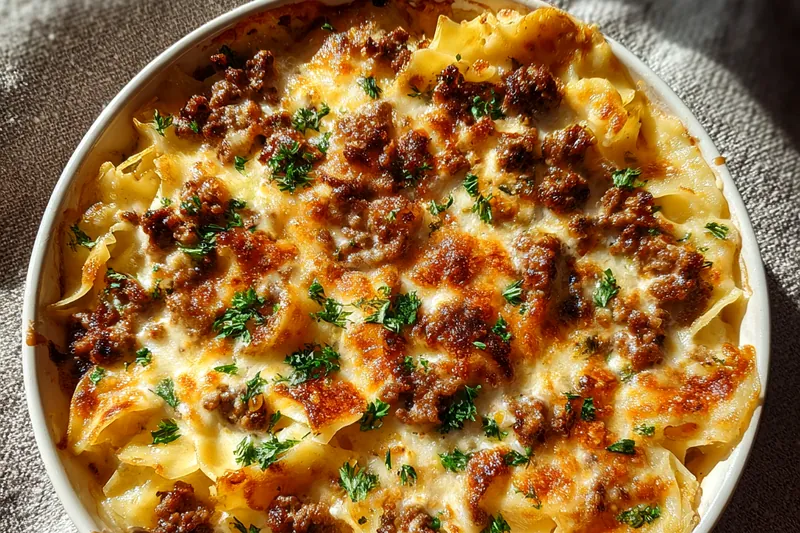 Cooking process for Creamy Beef Noodle Bake