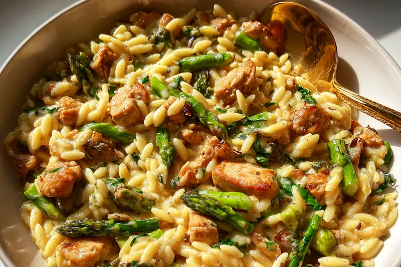 Cooking process for Creamy Chicken Asparagus Orzo