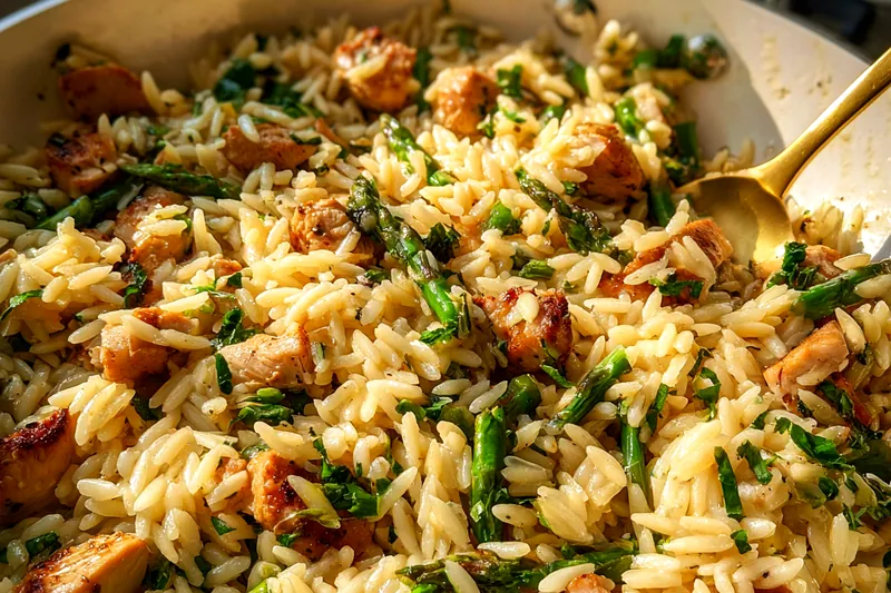 Fresh ingredients for Creamy Chicken Asparagus Orzo