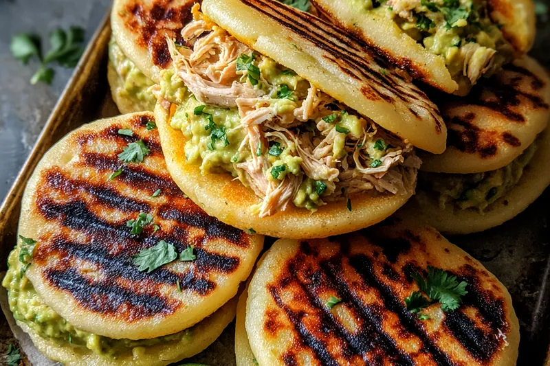 Fresh ingredients for Creamy Chicken Avocado Arepas