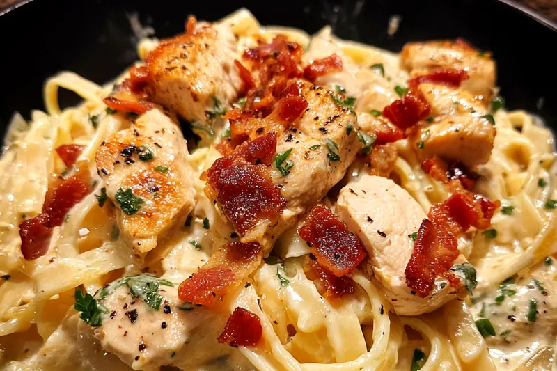 Cooking process for Creamy Chicken Bacon Pasta