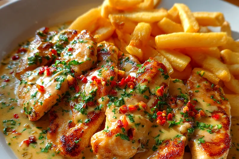 Cooking process for Creamy Garlic Chicken with Fries