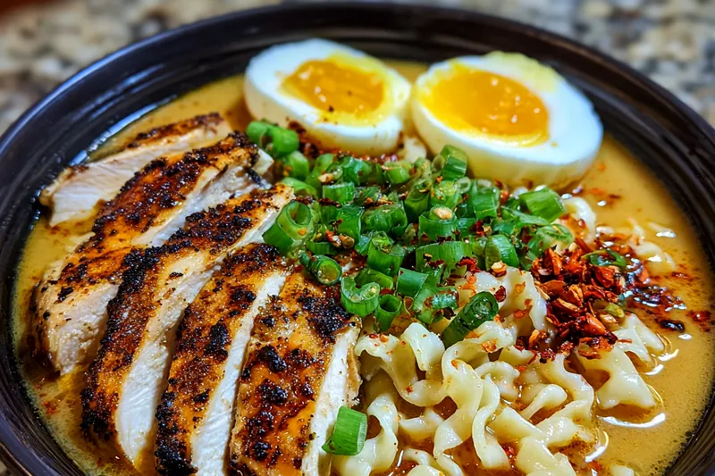 Fresh ingredients for Creamy Garlic Chicken Ramen