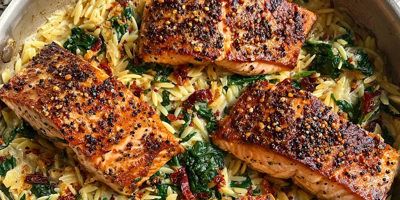Creamy Lemon Salmon Orzo with Fresh Spinach