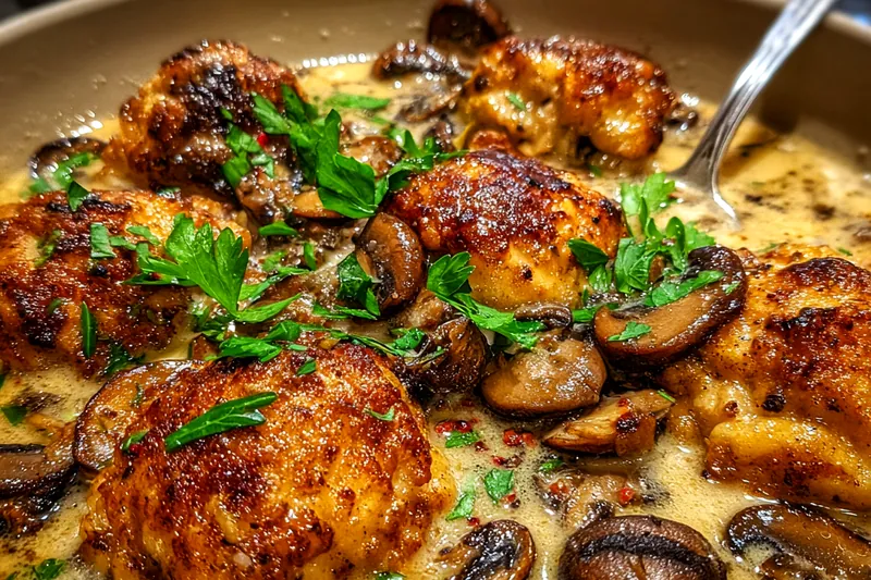 Cooking process for Creamy Mushroom Chicken Delight