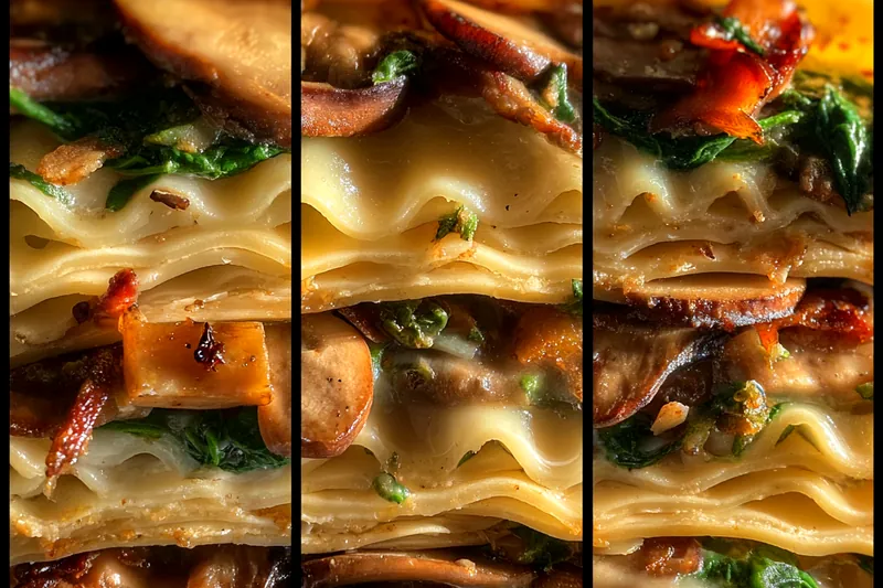 Fresh ingredients for Creamy Mushroom Spinach Bake