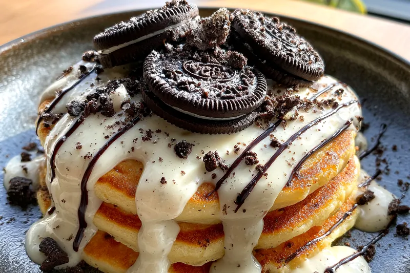 Cooking process for Creamy Oreo Pancake Stack