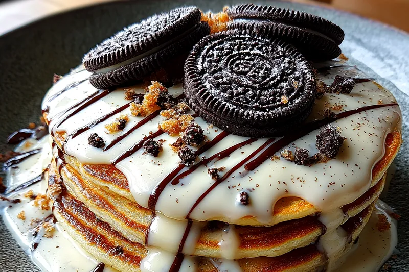 Fresh ingredients for Creamy Oreo Pancake Stack