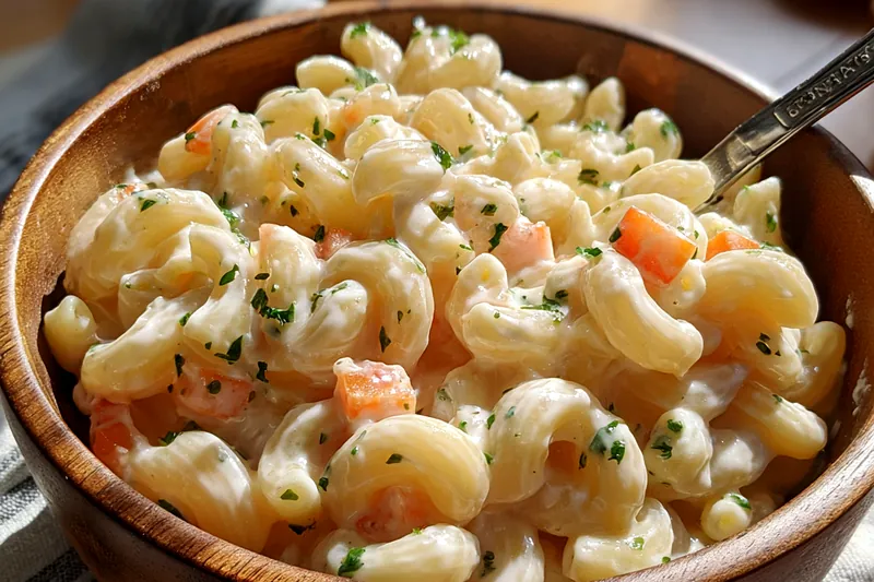 Fresh ingredients for Creamy Pepper Macaroni Salad