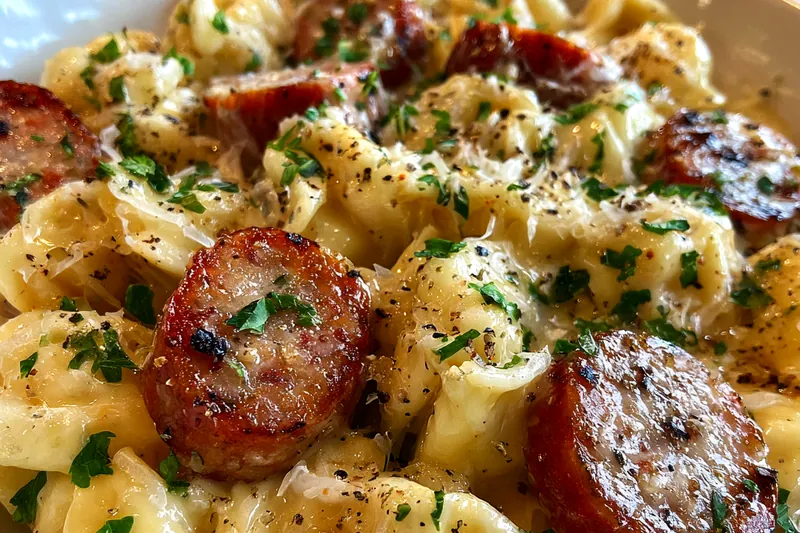 Cooking process for Creamy Sausage Pasta Delight