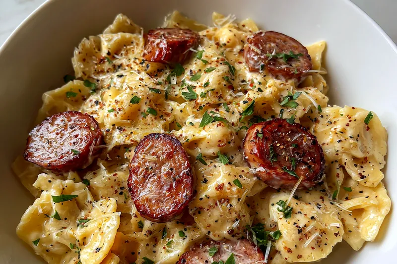 Fresh ingredients for Creamy Sausage Pasta Delight