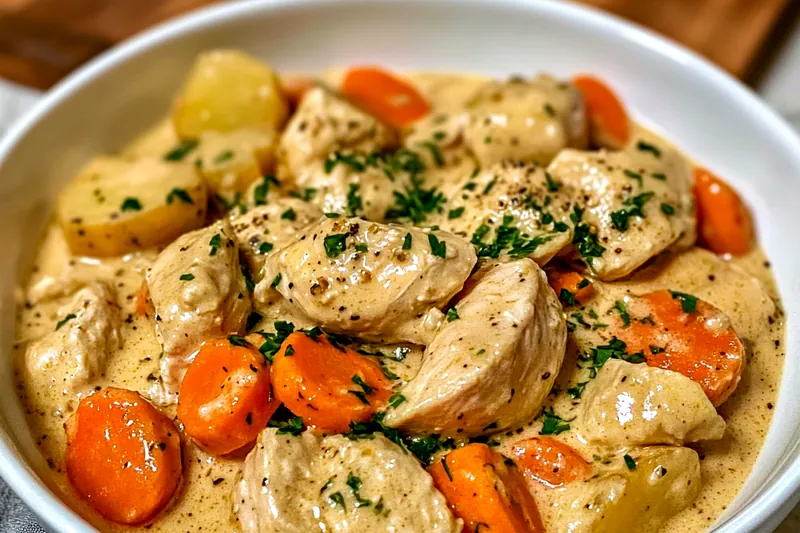 A step-by-step look at the cooking process for Creamy Slow Cooker Chicken Casserole in the slow cooker.