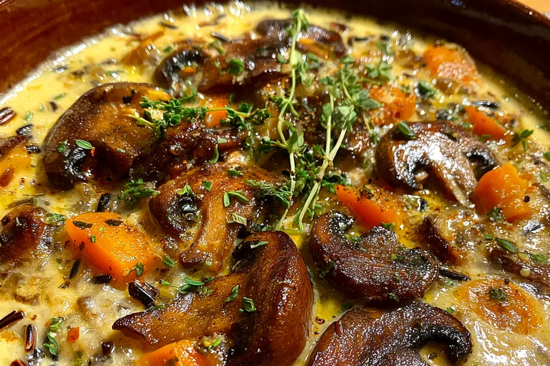 Fresh ingredients for Creamy Wild Rice Mushroom Soup
