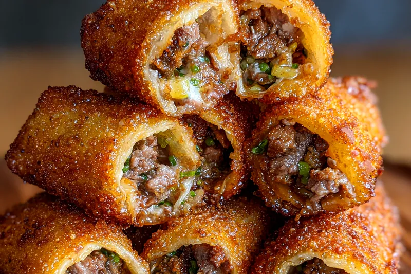 Fresh ingredients for Crispy Beef Cheese Rolls