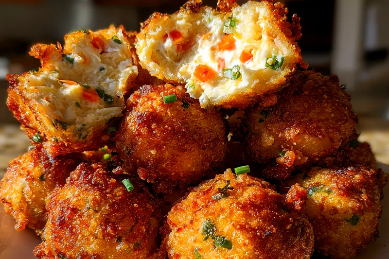 A frying pan with crispy golden-brown crab rangoon treats sizzling in hot oil.