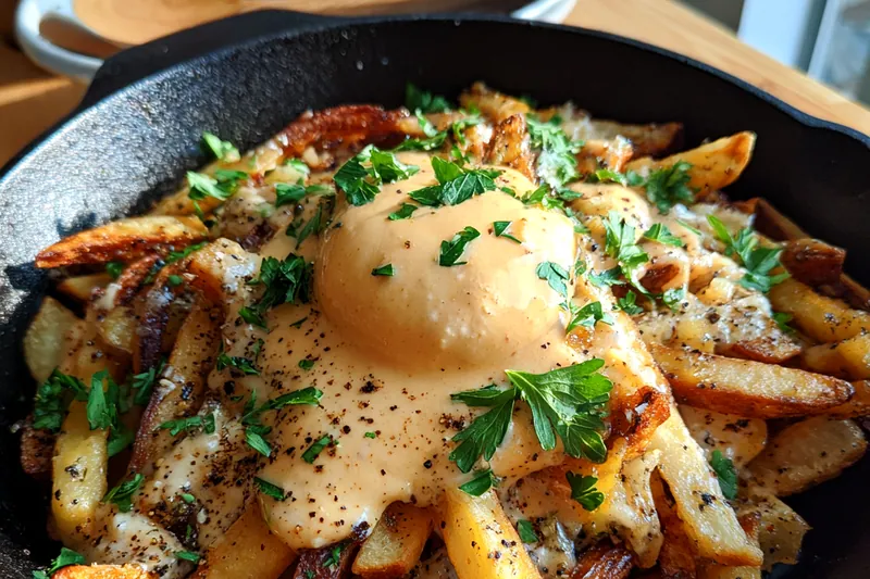 Fresh ingredients for Crispy Fries with Garlic Aioli