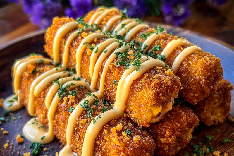 A colorful assortment of fresh ingredients used in Crispy Potato Cheese Delight, including potatoes, cheese, and herbs.