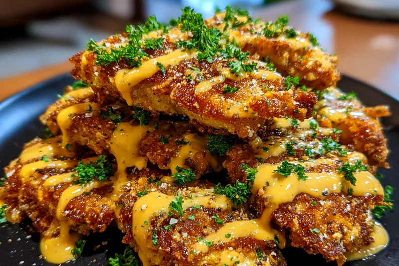Ingredients for Crispy Pretzel Chicken Delight laid out on a wooden table including chicken, pretzels, spices, and eggs.